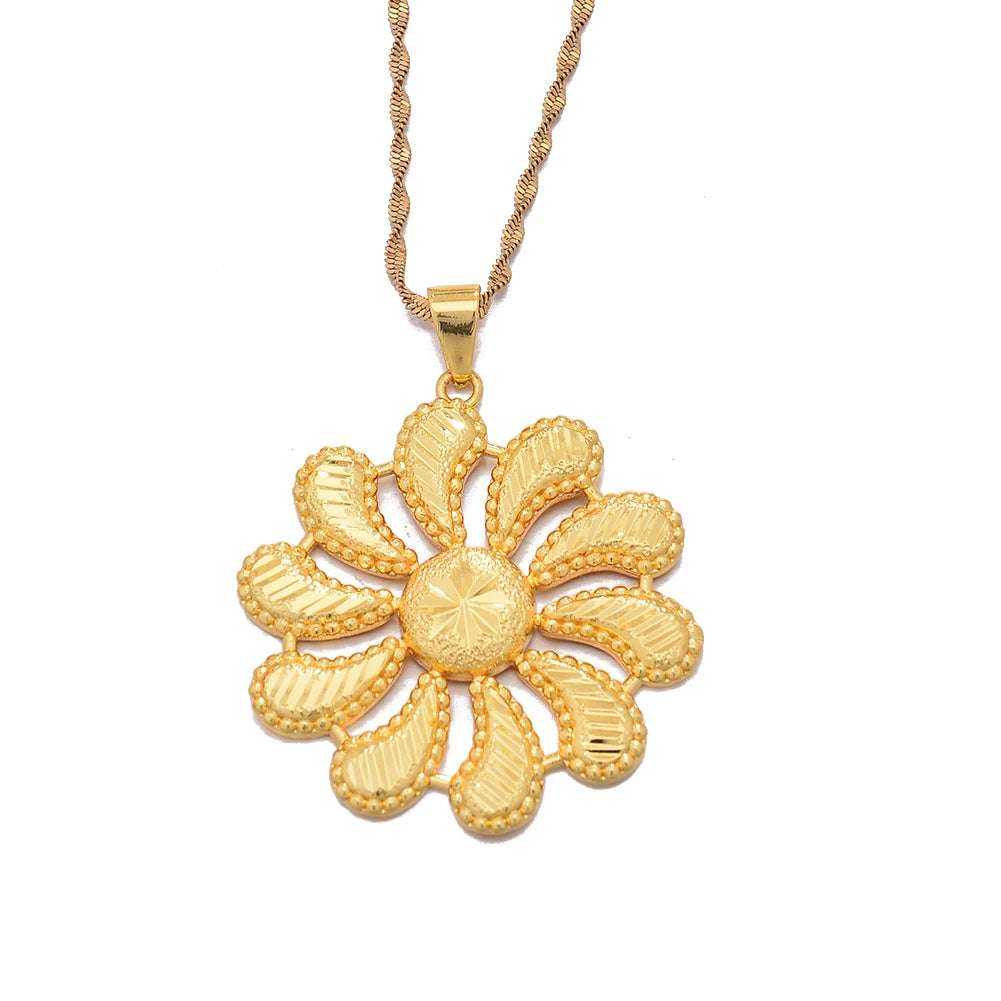 Dubai Africa Flower Copper Necklace for Men Women Chain Necklace