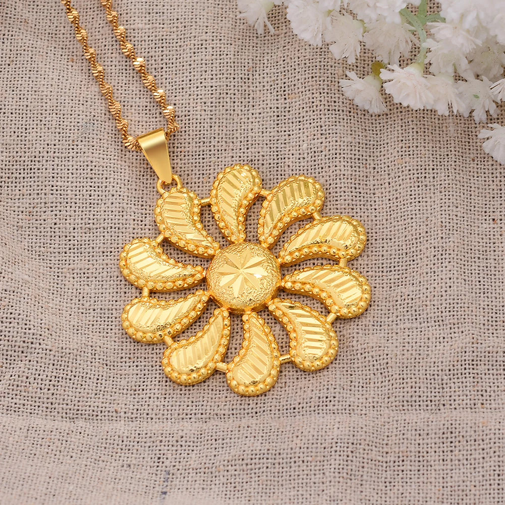 Dubai Africa Flower Copper Necklace for Men Women Chain Necklace