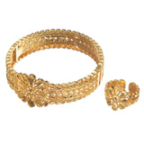 Dubai Bridal 24K Plated Openwork Copper Bracelet Ring Set