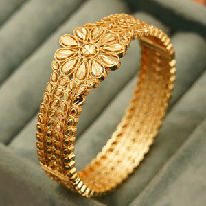 Dubai Bridal 24K Plated Openwork Copper Bracelet Ring Set