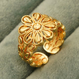 Dubai Bridal 24K Plated Openwork Copper Bracelet Ring Set