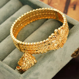 Dubai Bridal 24K Plated Openwork Copper Bracelet Ring Set