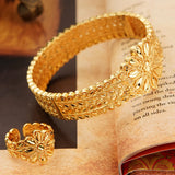 Dubai Bridal 24K Plated Openwork Copper Bracelet Ring Set