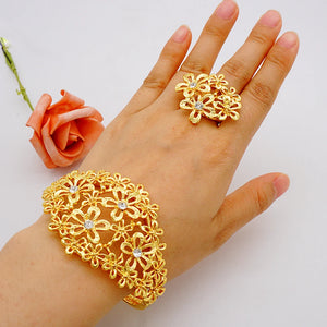 Ethiopian Cuff Bracelet Bangle With Ring For Women Middle East Wedding Jewelry