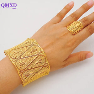 Dubai Bangle&Ring Women Charm Chain Cuff Bracelet Indian Arabic Bridal