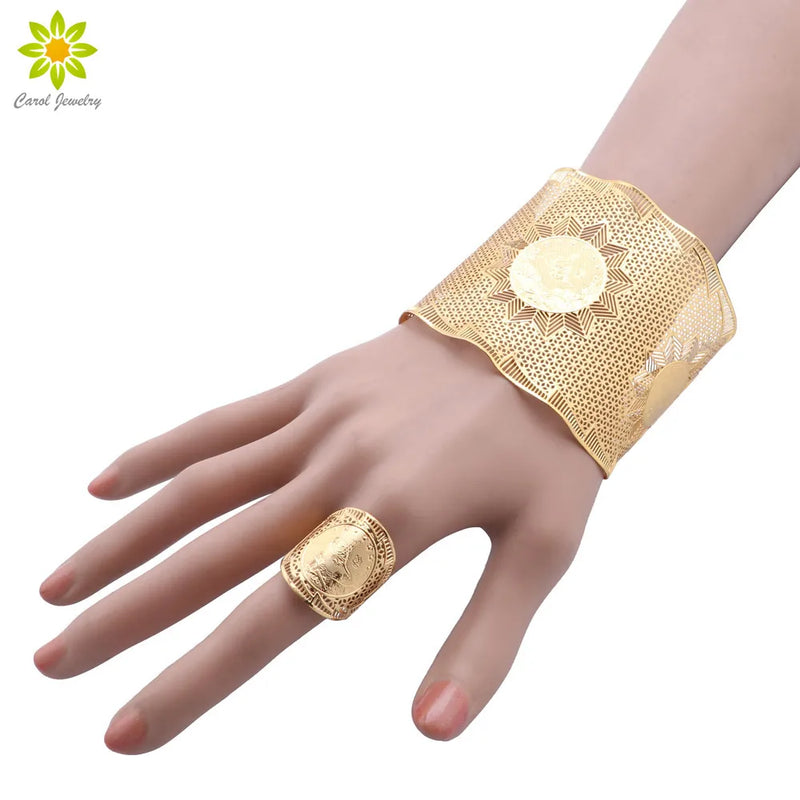 Dubai Bangle With Ring For Women Nigerian Wedding Party Jewelry