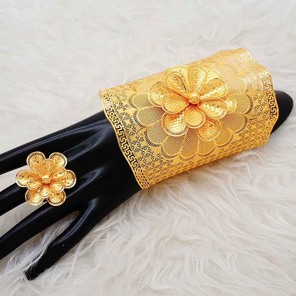 Dubai Bangles With Ring For Women Moroccan Big Bracelet