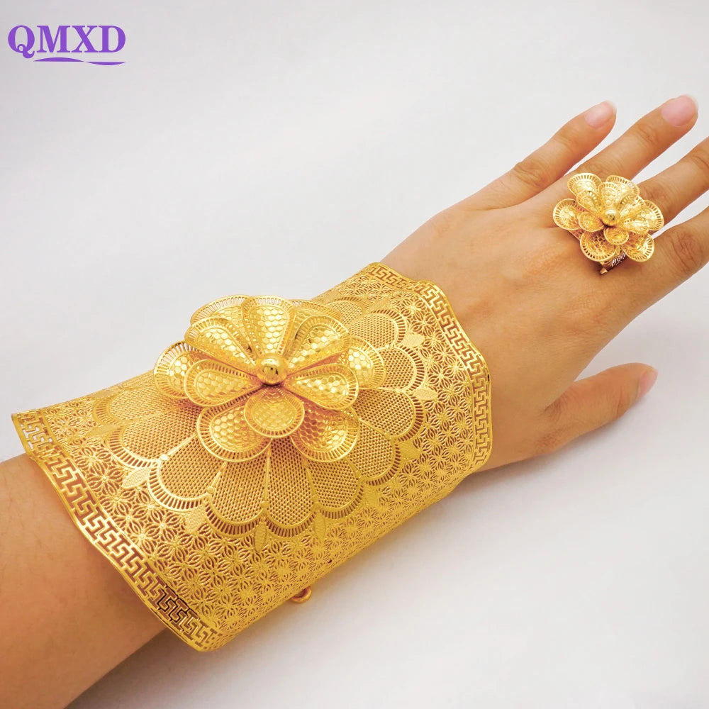 Dubai Bangles With Ring For Women Moroccan Big Bracelet