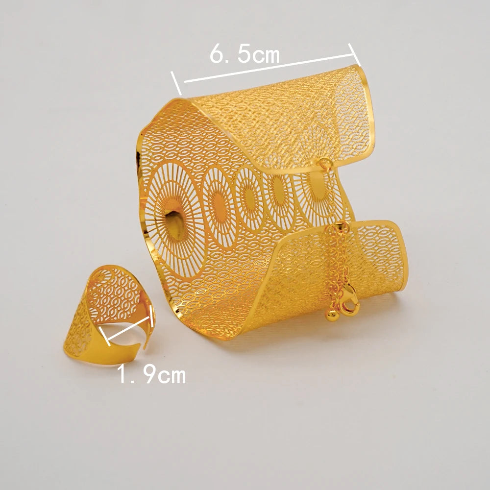 Dubai Chain Cuff Bangle & Ring For Women Indian Moroccan Big Bracelet