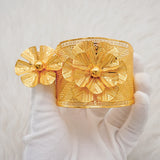 Dubai Flower Bangle & Ring Set Women Cuff Bracelet Nigerian Wedding