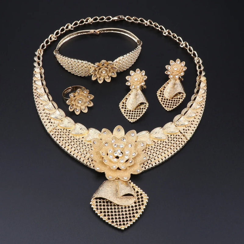 Dubai Jewelry Set Women Necklace Earrings Bracelet Ring African Beads