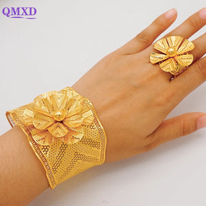 Dubai Indian Bangles With Ring For Women Adjustable Chain Cuff Bracelet