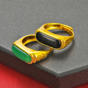 Dubai Style 24K Natural Stone Ring Resizeable Punk Wedding Rings Men