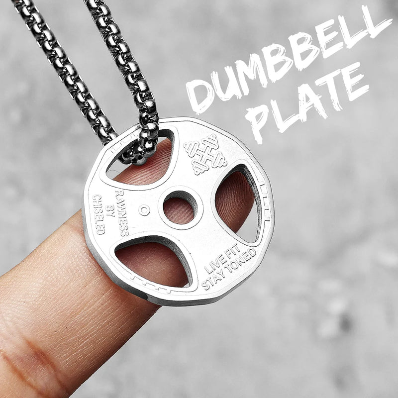 Dumbbell Men Necklaces 316L Stainless Steel Fitness Pendant