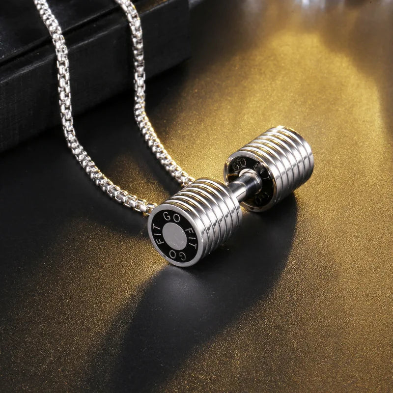 Dumbbell Pendant Necklace Stainless Steel Sports Gym Charm Barbell