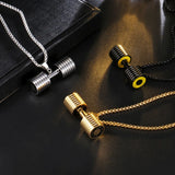 Dumbbell Pendant Necklace Stainless Steel Sports Gym Charm Barbell