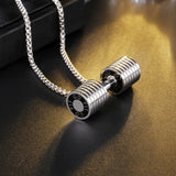 Dumbbell Pendant Necklace Stainless Steel Sports Gym Charm Barbell