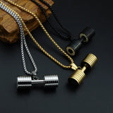 Dumbbell Pendant Necklace Stainless Steel Sports Gym Charm Barbell