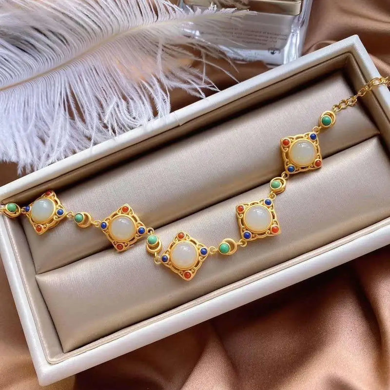Vintage S925 Sterling Silver Hetian Jade Bracelet