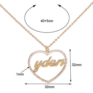 Heart Letter Name Necklace Zirconia Pendant Personalized Necklace