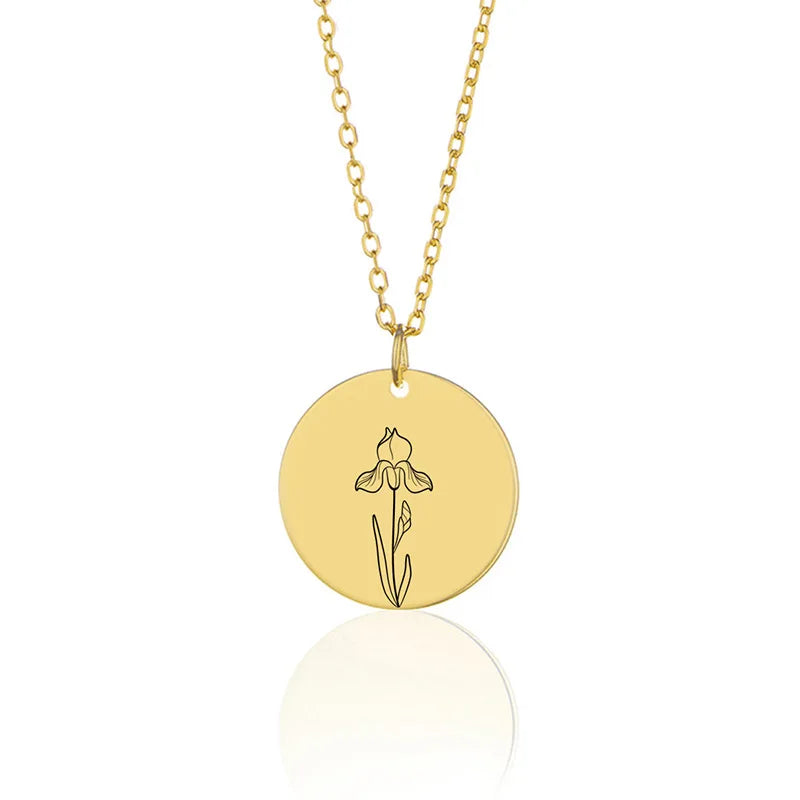 Custom Birth Month Flower Coin Chain Necklace