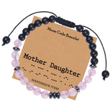 Pink Natural Stone Morse Code Mother Daughter Bracelets