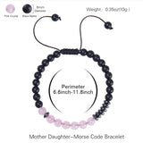 Pink Natural Stone Morse Code Mother Daughter Bracelets