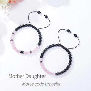 Pink Natural Stone Morse Code Mother Daughter Bracelets