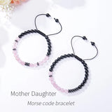 Pink Natural Stone Morse Code Mother Daughter Bracelets