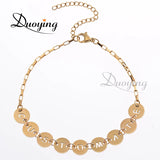 Duoying Letter Charms 26 Alphabet Coin Bracelet Stainless Steel Square Chain