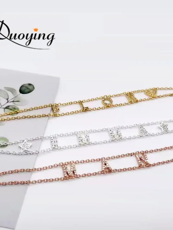 Duoying Zirconia Letter Bracelet Personalized Initials Name Chain Xmas Gift
