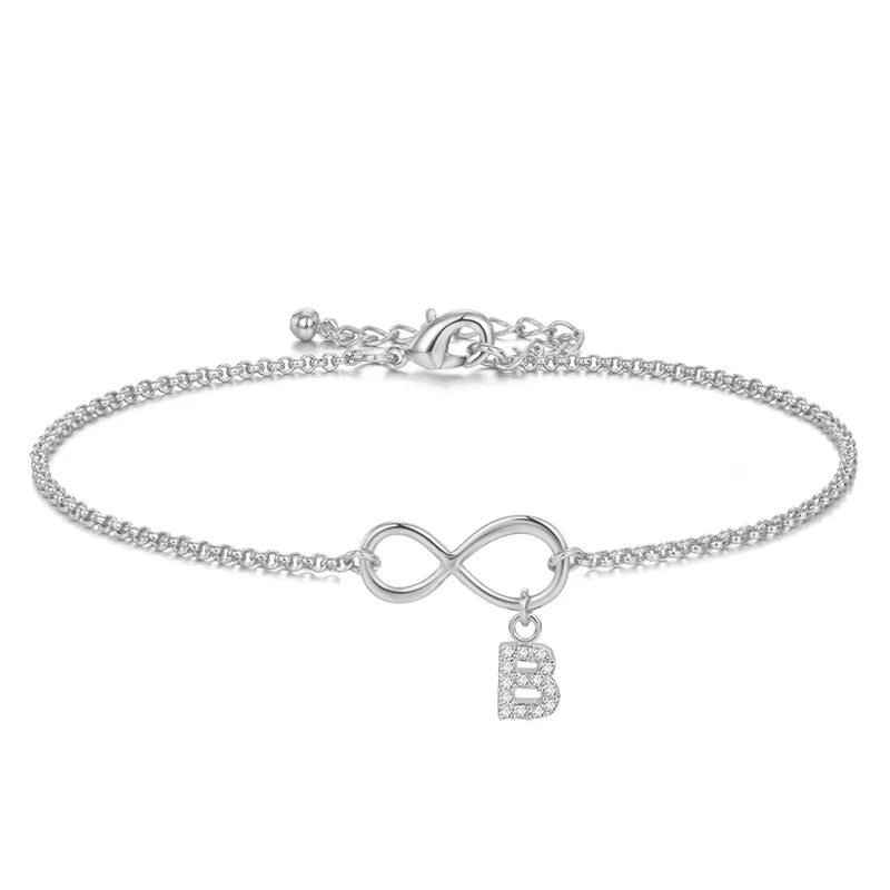 Infinity Bracelet Women Chain Link Initial A-Z Rhinestone Supplier