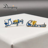 Custom Enamel Nameplate Earrings, Cursive Initial Stud, Mom Gift