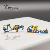 Custom Enamel Nameplate Earrings, Cursive Initial Stud, Mom Gift