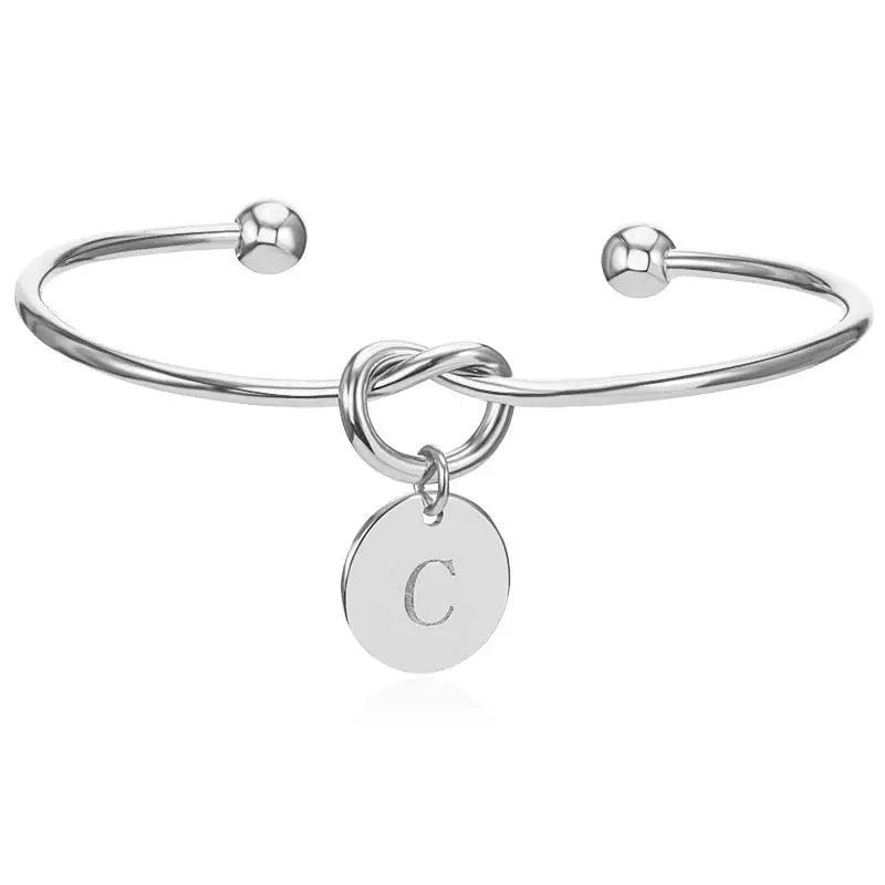 Duoying Engraved Letters Bracelet Knotted Cuff Bangle Initial Charm Bracelet