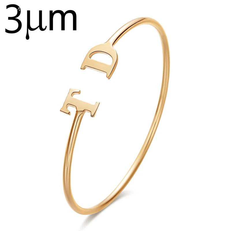 Duoying Initial Name Bracelets Bangle Double Letters Bracelet for Women