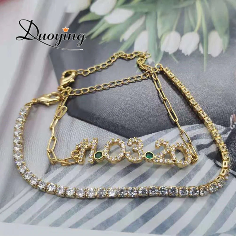 Personalized Birthstone Nameplate Chain Bracelet Zircon Layered Chains