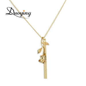 Custom Rose Flower Name Bar Necklace - Engrave in Any Language