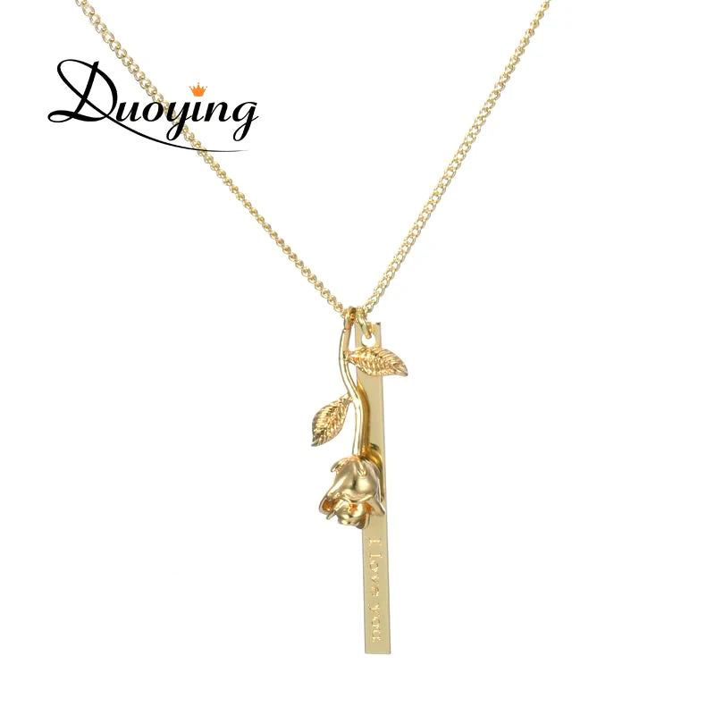 Custom Rose Flower Name Bar Necklace - Engrave in Any Language