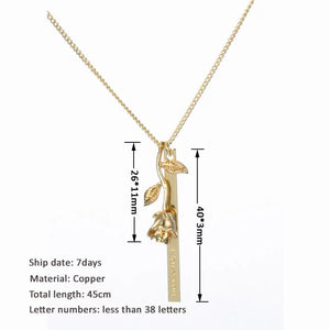 Custom Rose Flower Name Bar Necklace - Engrave in Any Language