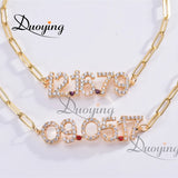 Personalized Number Charm Bracelet Birthstone Nameplate Chain for Women
