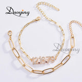 Personalized Number Charm Bracelet Birthstone Nameplate Chain for Women