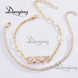 Personalized Number Charm Bracelet Birthstone Nameplate Chain for Women