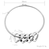 Personalized Heart Slider Charms Bangle with Engraved Names, Mom Gift