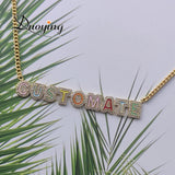 Personalized Rainbow Enamel Choker Necklace with Zirconia Nameplate