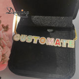 Personalized Rainbow Enamel Choker Necklace with Zirconia Nameplate