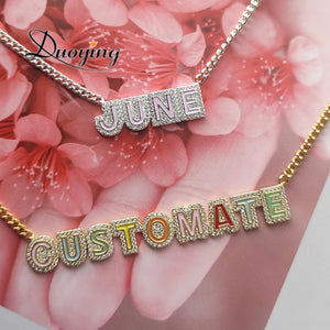 Personalized Rainbow Enamel Choker Necklace with Zirconia Nameplate