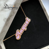 Personalized Enamel Zirconia Nameplate Choker Necklace