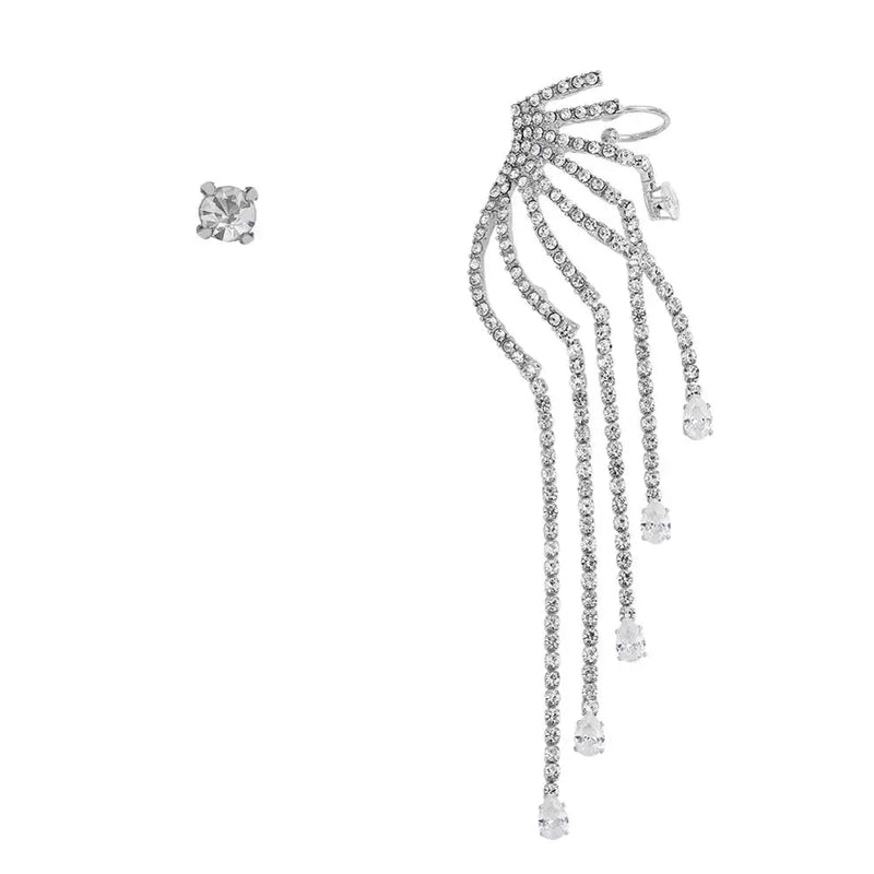 Personality Glass Stones Ear Cuff Tassel Earrings