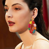 Bohemian Green Leaf Bead Drop Earrings Women Round Dangle Jewelry